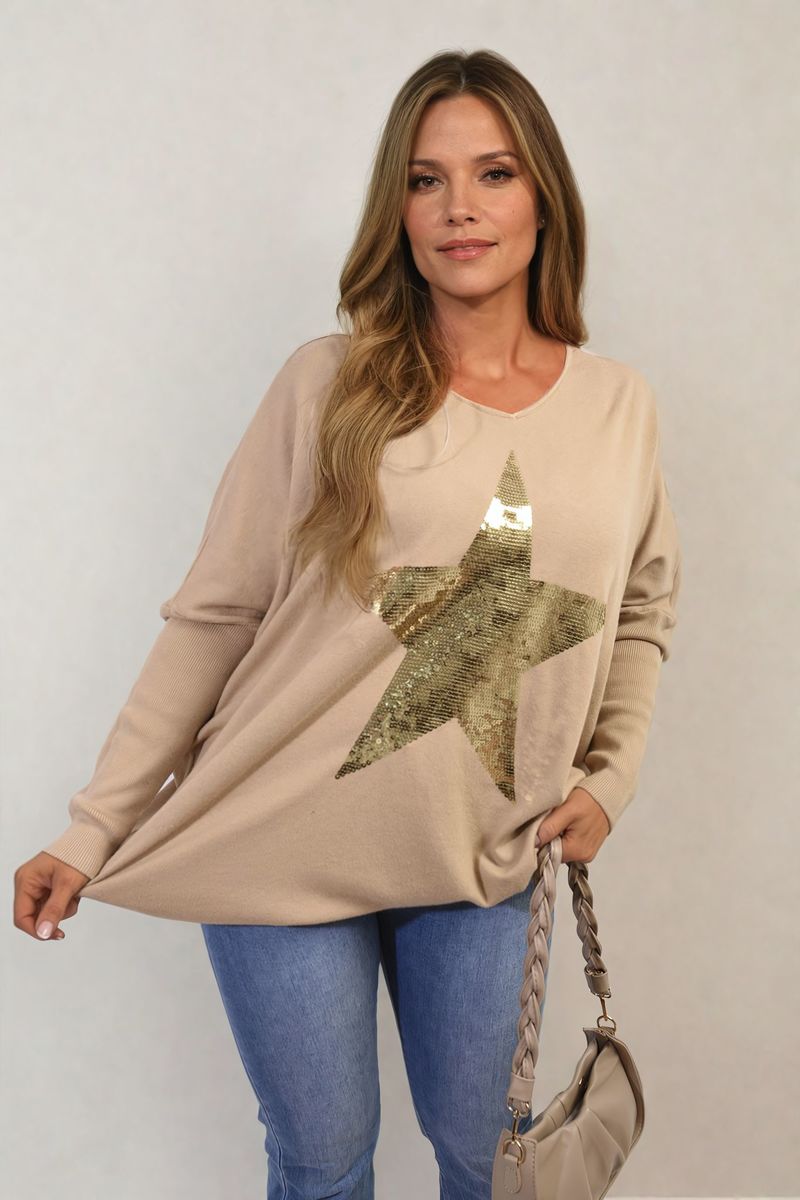 MELISSA Sequin Star Oversized Knitted Jumper