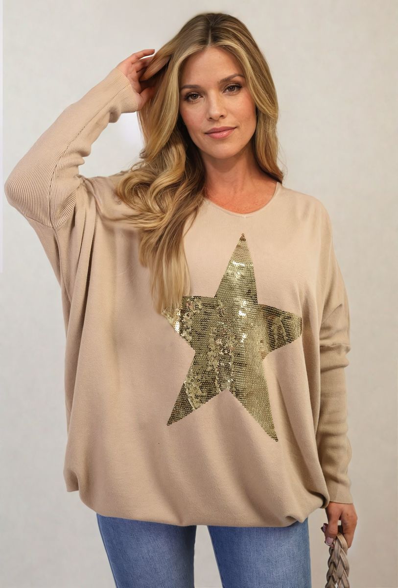 MELISSA Sequin Star Oversized Knitted Jumper