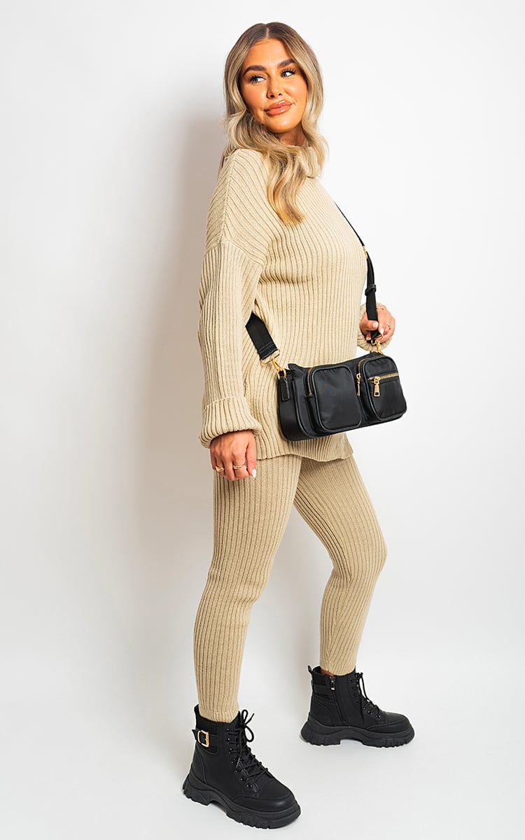 MILA Chunky Knitted High Roll Neck Top Bottom Co-ord Set