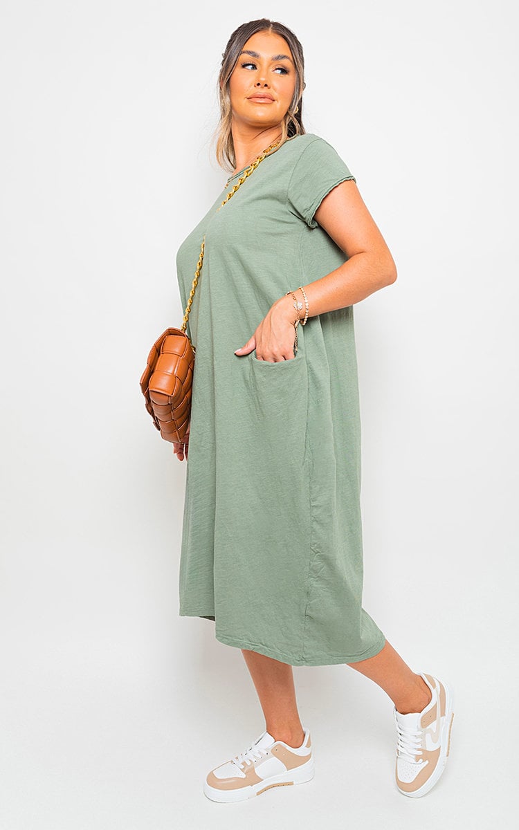 MILA Front Pockets Short Sleeve Midi Dress