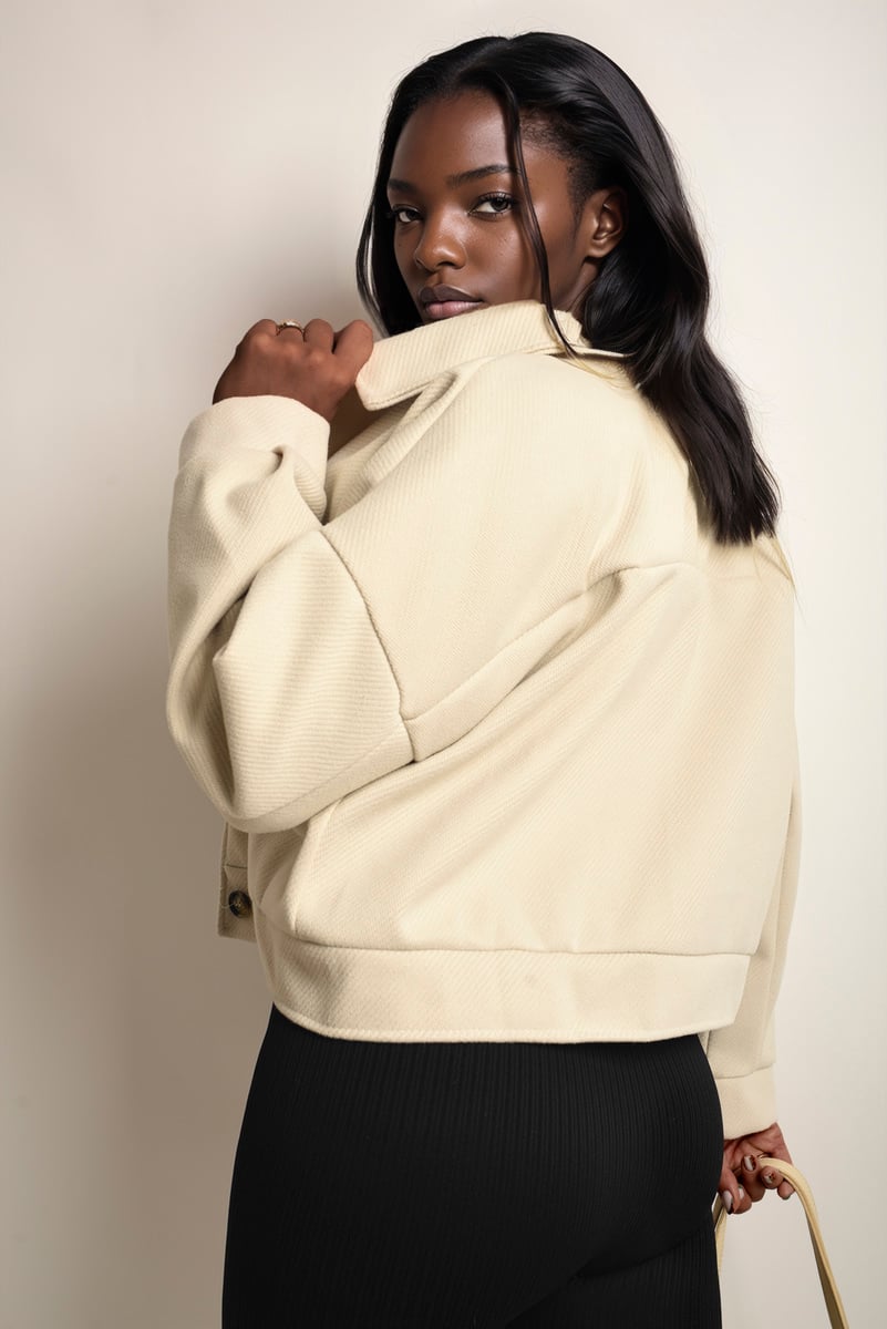 NADIA Flap Pocket Long Sleeve Crop Jacket