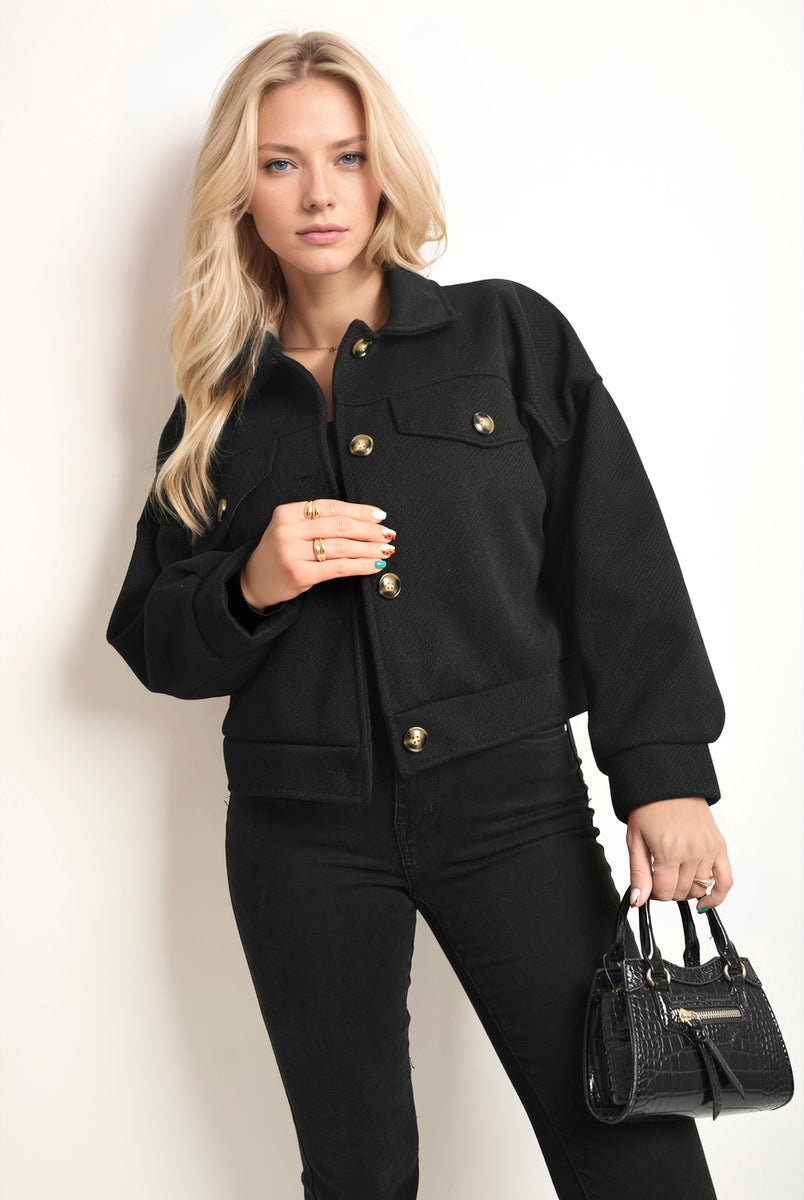 NADIA Flap Pocket Long Sleeve Crop Jacket