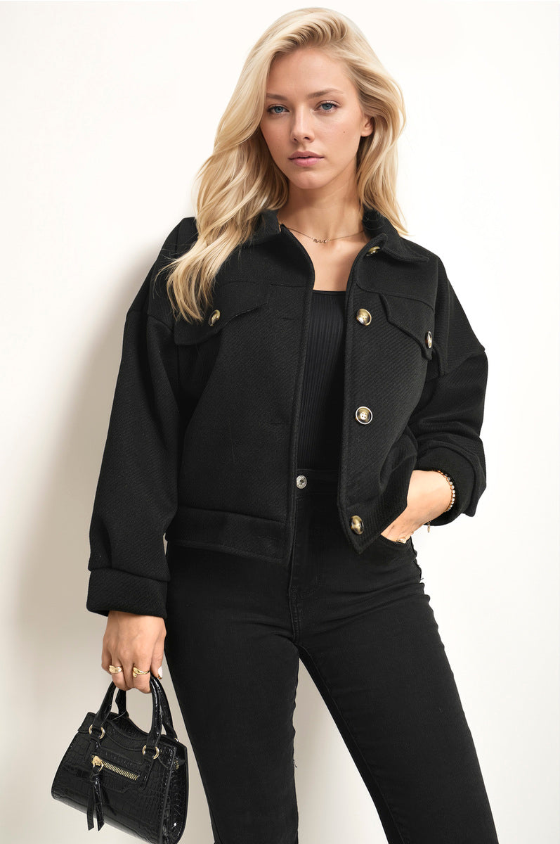 NADIA Flap Pocket Long Sleeve Crop Jacket