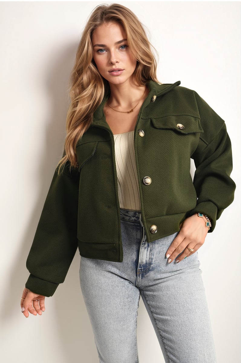 NADIA Flap Pocket Long Sleeve Crop Jacket