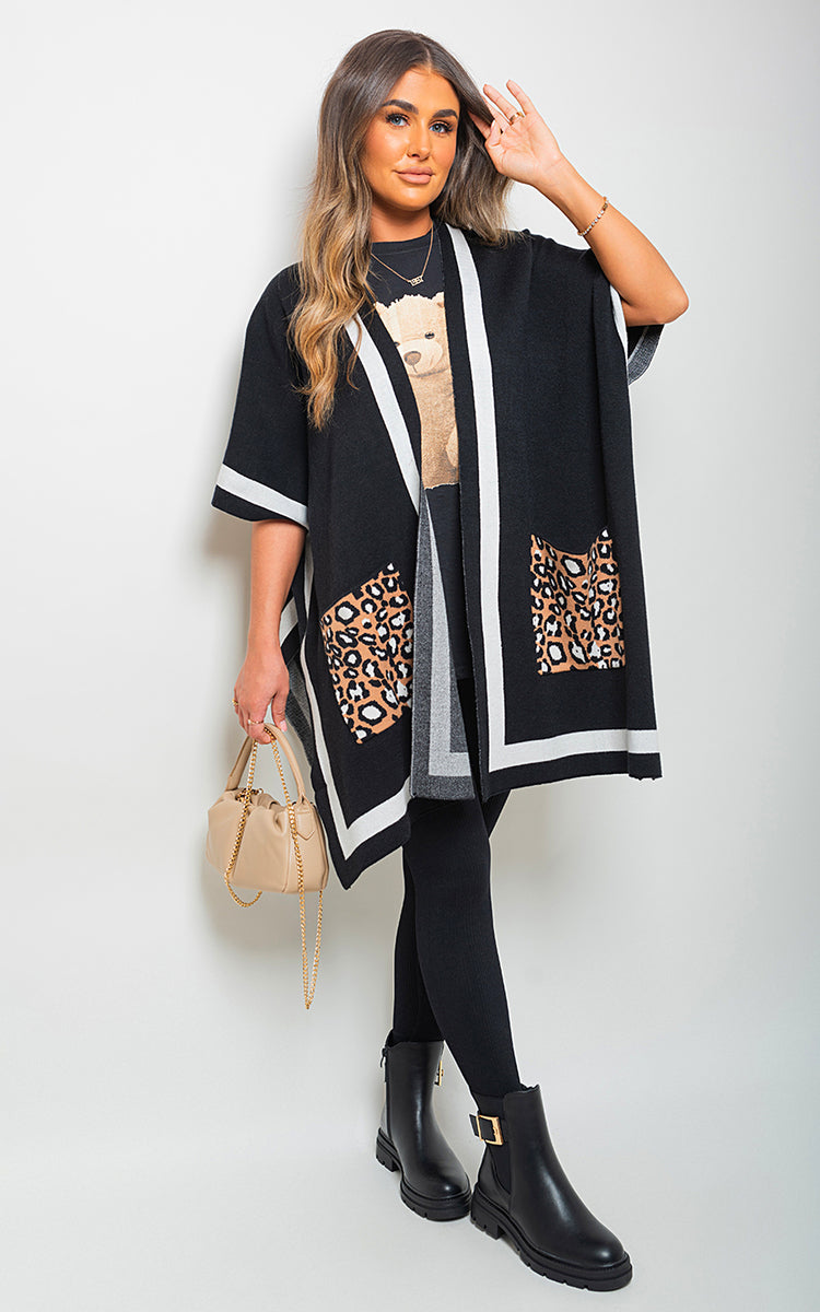 NADIA Leopard Pocket Wrap Knitted Cardigan