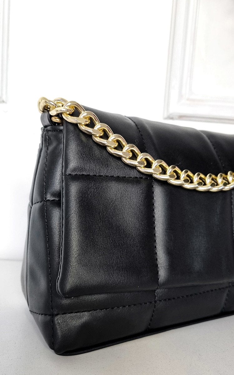 NAOMI Faux Leather Padded Handbag with Chain Detail