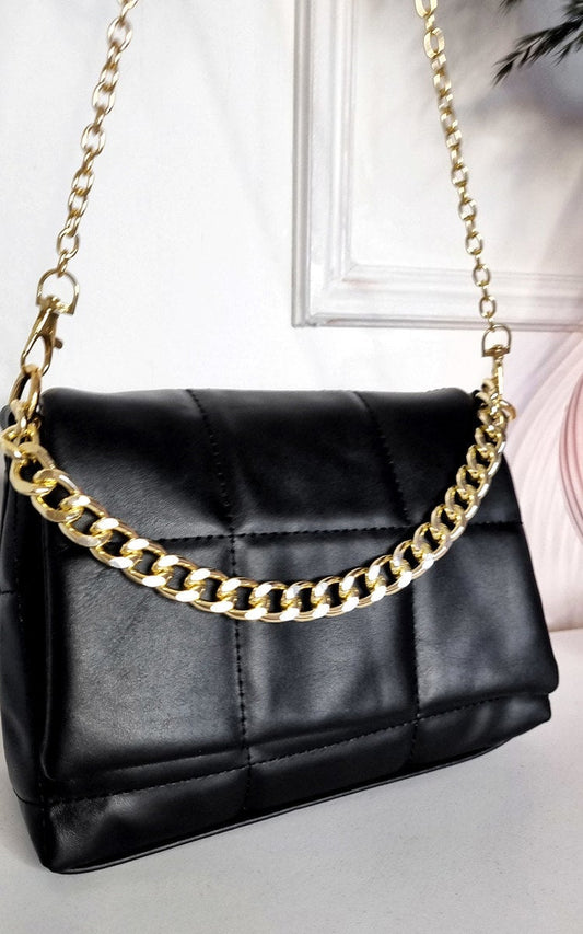 NAOMI Faux Leather Padded Handbag with Chain Detail