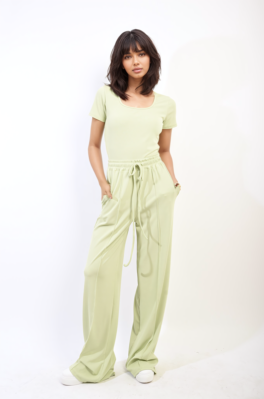 NAOMI Short Sleeve BodySuit and High Waist Drawstring Trouser Co-ord Set