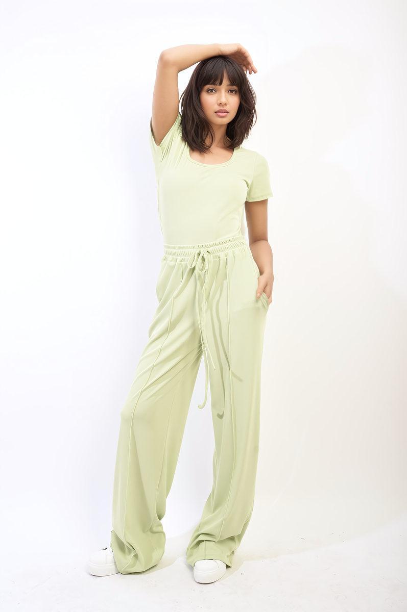 NAOMI Short Sleeve BodySuit and High Waist Drawstring Trouser Co-ord Set