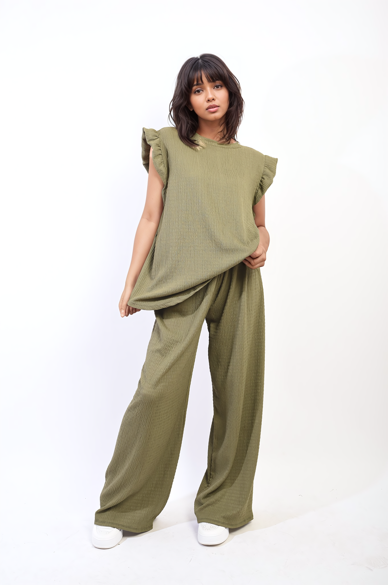 NOVA Ruffle Trim Top and Wide Leg Trouser Co-ord Set