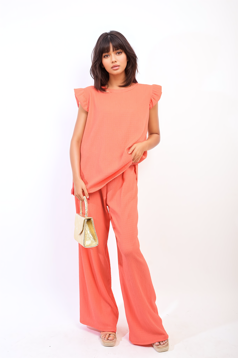 NOVA Ruffle Trim Top and Wide Leg Trouser Co-ord Set