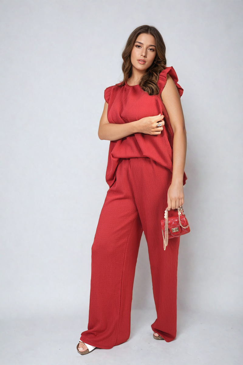 NOVA Ruffle Trim Top and Wide Leg Trouser Co-ord Set