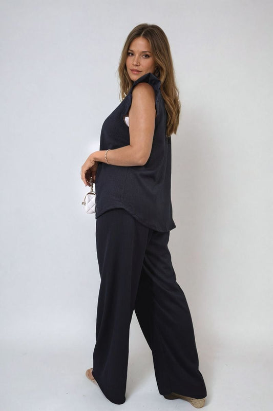 NOVA Ruffle Trim Top and Wide Leg Trouser Co-ord Set