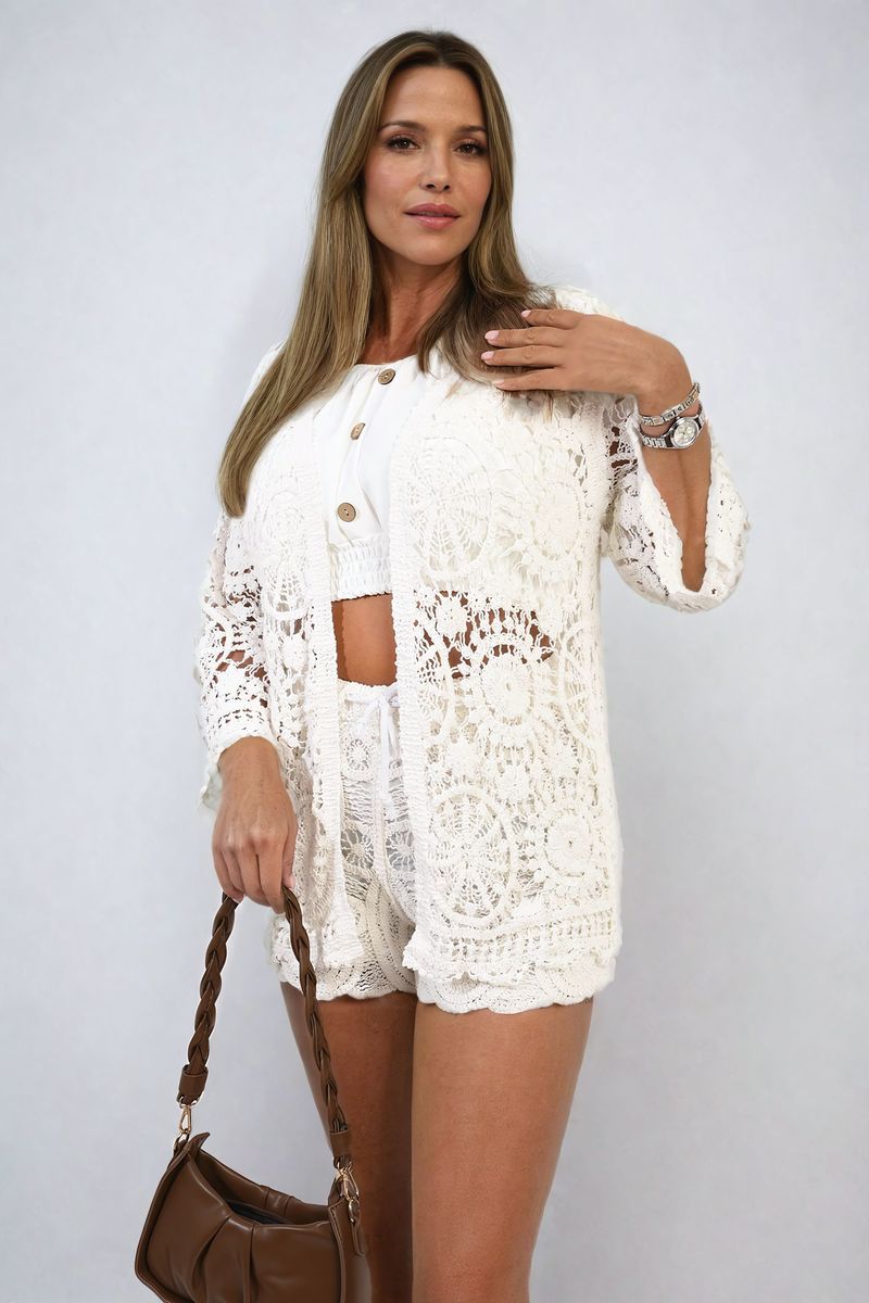 PRISCILLA Open Front Crochet Cardigan (shorts available)