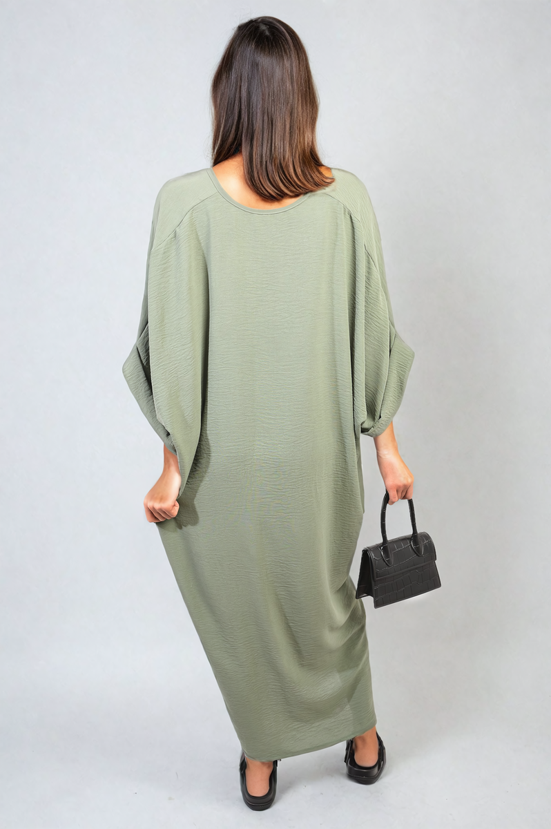 PRISCILLA Twist Front Plunge Neckline Relaxed Fit Midi Dress