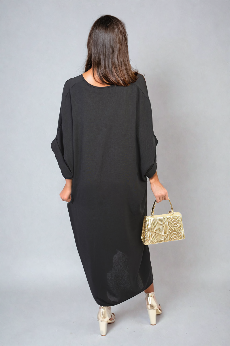 PRISCILLA Twist Front Plunge Neckline Relaxed Fit Midi Dress