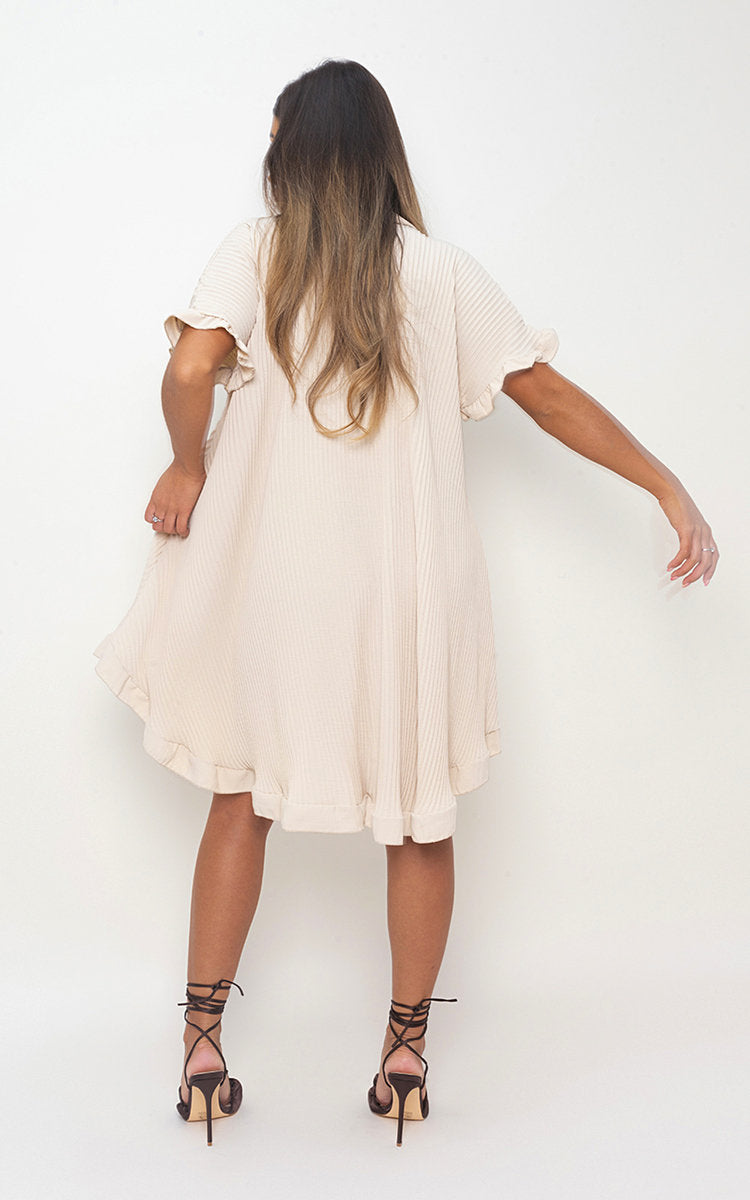 PRISHA Button Down Oversized Ruffle Short Sleeve Mini Dress