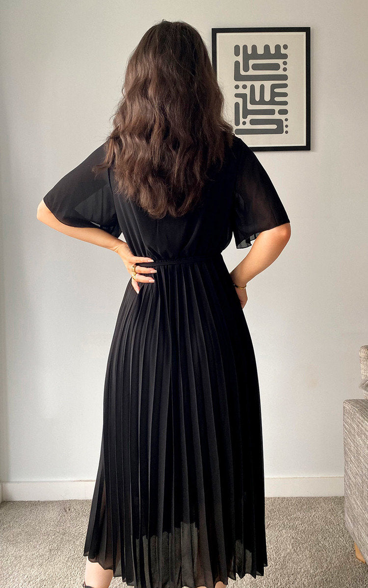 RACHEL Pleated Wrap Front  Maxi Dress