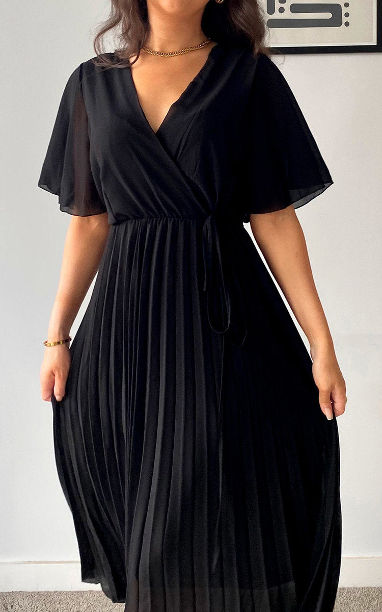 RACHEL Pleated Wrap Front  Maxi Dress