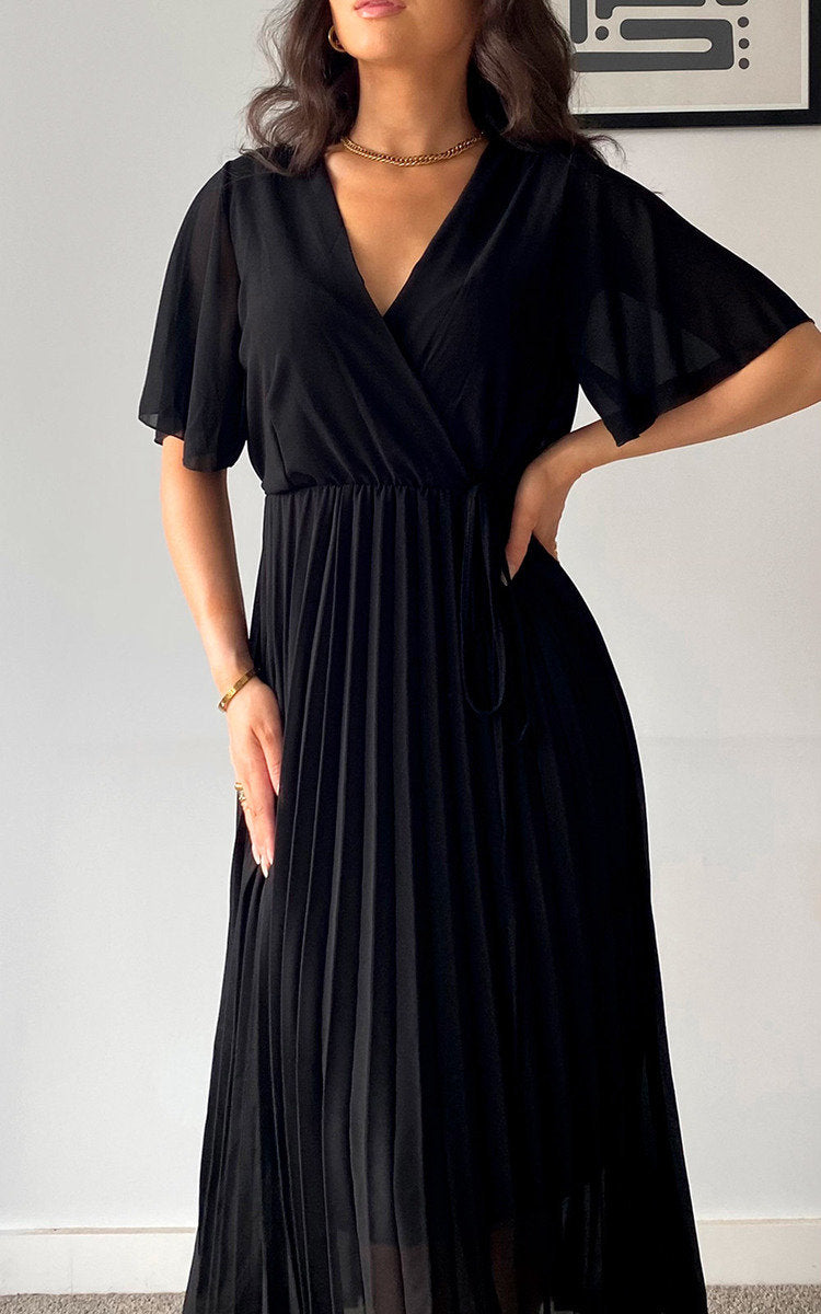 RACHEL Pleated Wrap Front  Maxi Dress