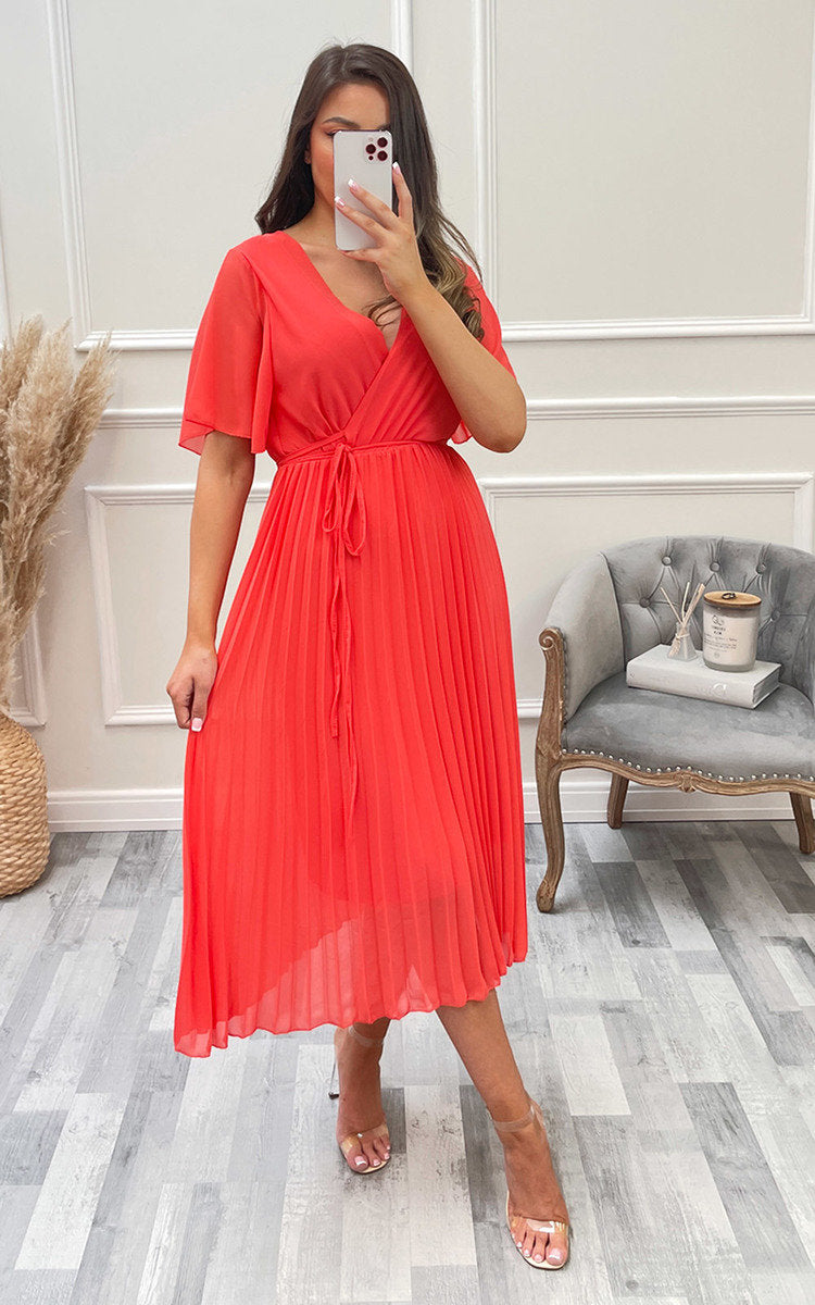 RACHEL Pleated Wrap Front  Maxi Dress