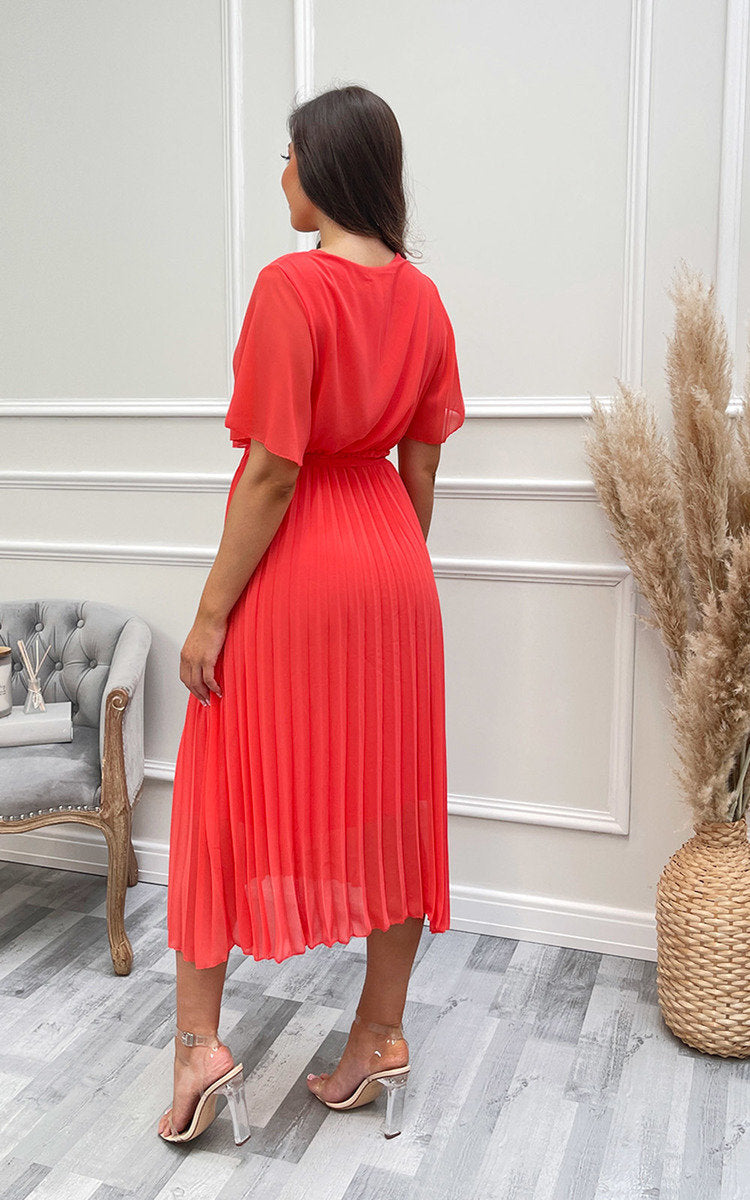 RACHEL Pleated Wrap Front  Maxi Dress