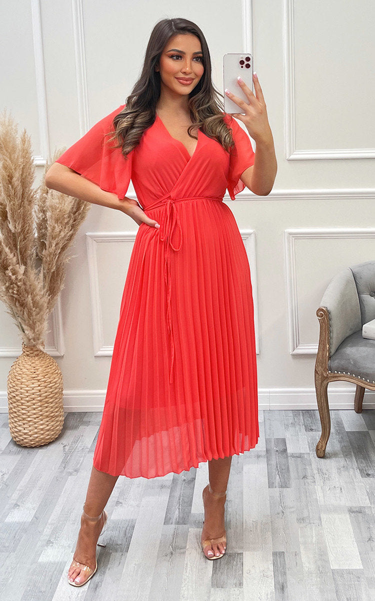 RACHEL Pleated Wrap Front  Maxi Dress