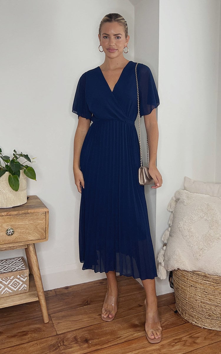 RACHEL Pleated Wrap Front  Maxi Dress