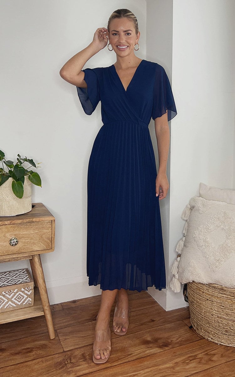 RACHEL Pleated Wrap Front  Maxi Dress