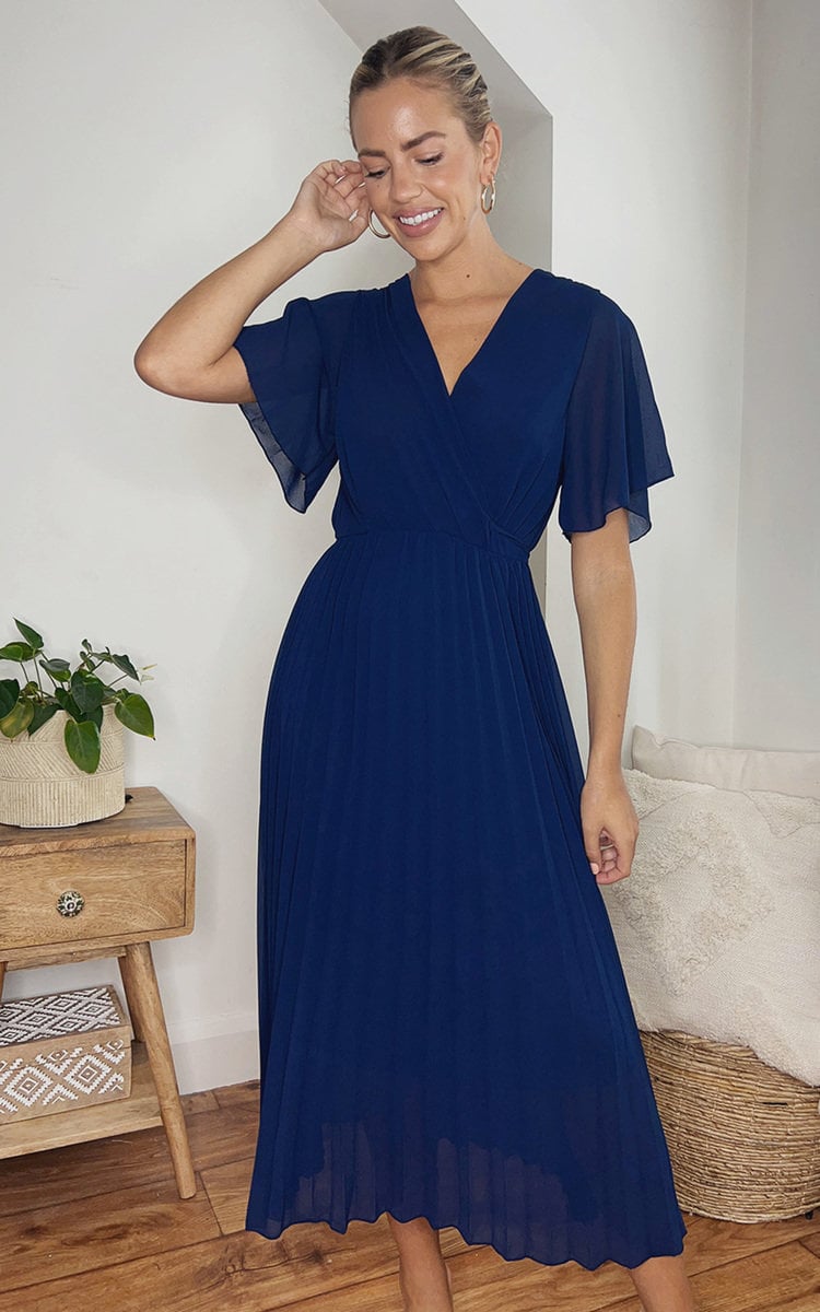 RACHEL Pleated Wrap Front  Maxi Dress