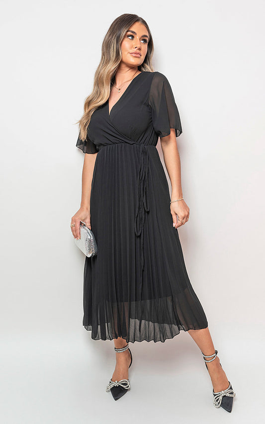 RACHEL Pleated Wrap Front  Maxi Dress