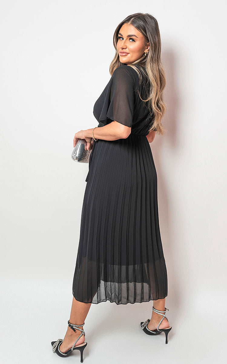 RACHEL Pleated Wrap Front  Maxi Dress