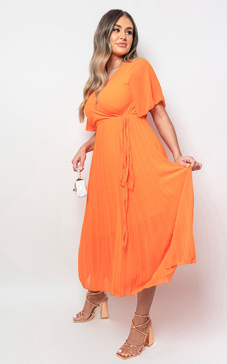 RACHEL Pleated Wrap Front  Maxi Dress