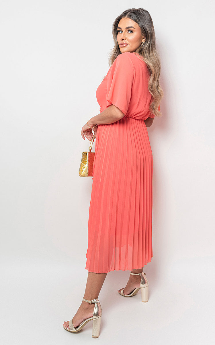 RACHEL Pleated Wrap Front  Maxi Dress