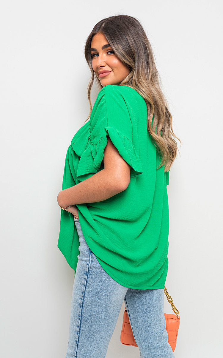 REBECCA Button Down Pleated Frill Tops