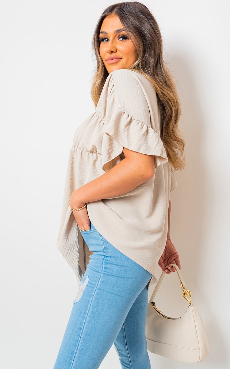 REBECCA Button Down Pleated Frill Tops