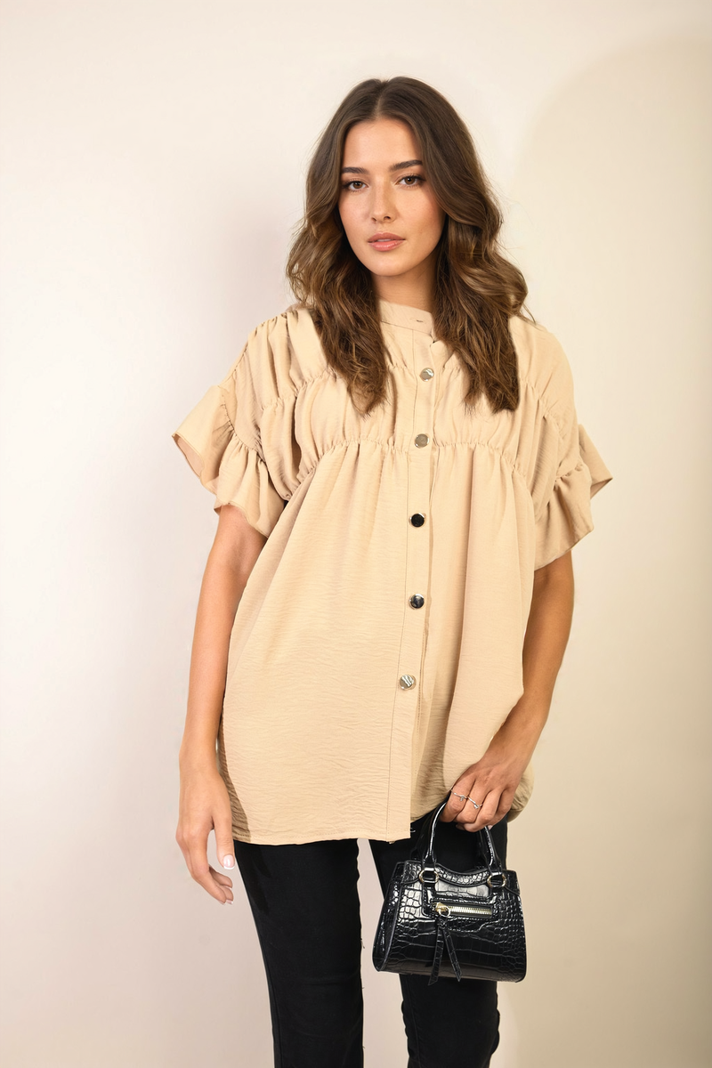 REBECCA Button Down Pleated Frill Tops