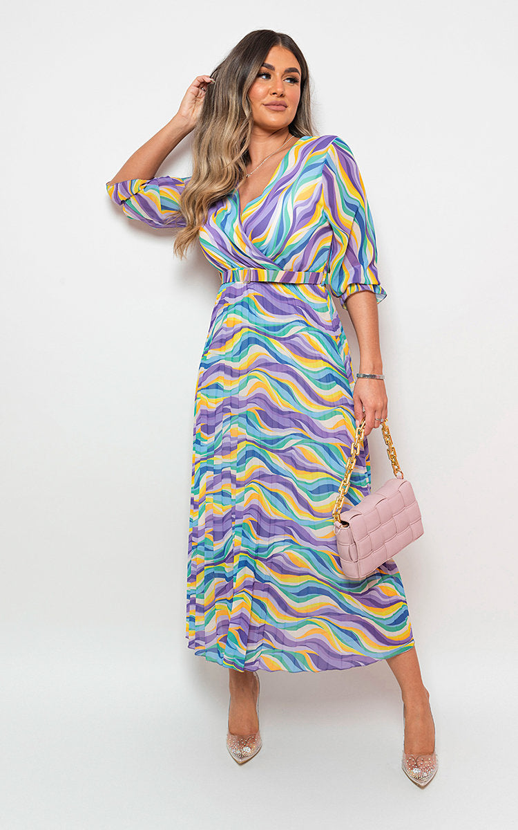 ROSIE Long Sleeve Printed Maxi Dress with Belt Detail