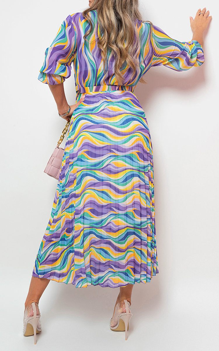 ROSIE Long Sleeve Printed Maxi Dress with Belt Detail