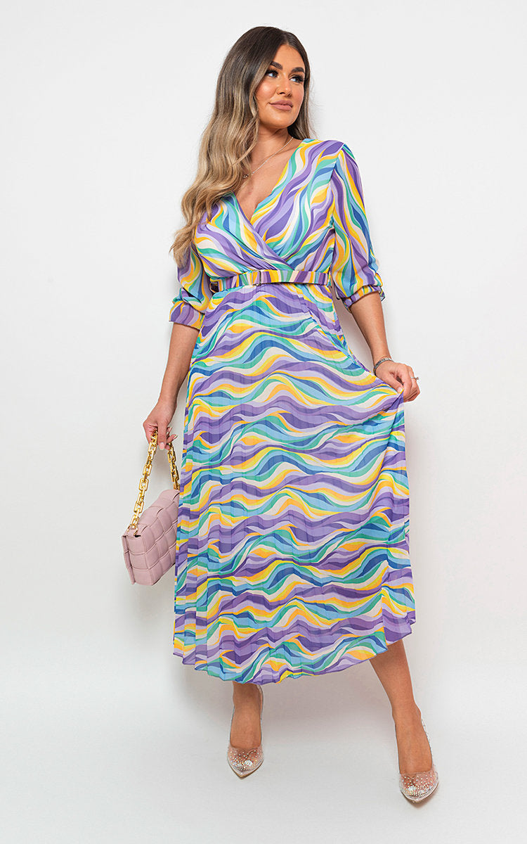 ROSIE Long Sleeve Printed Maxi Dress with Belt Detail