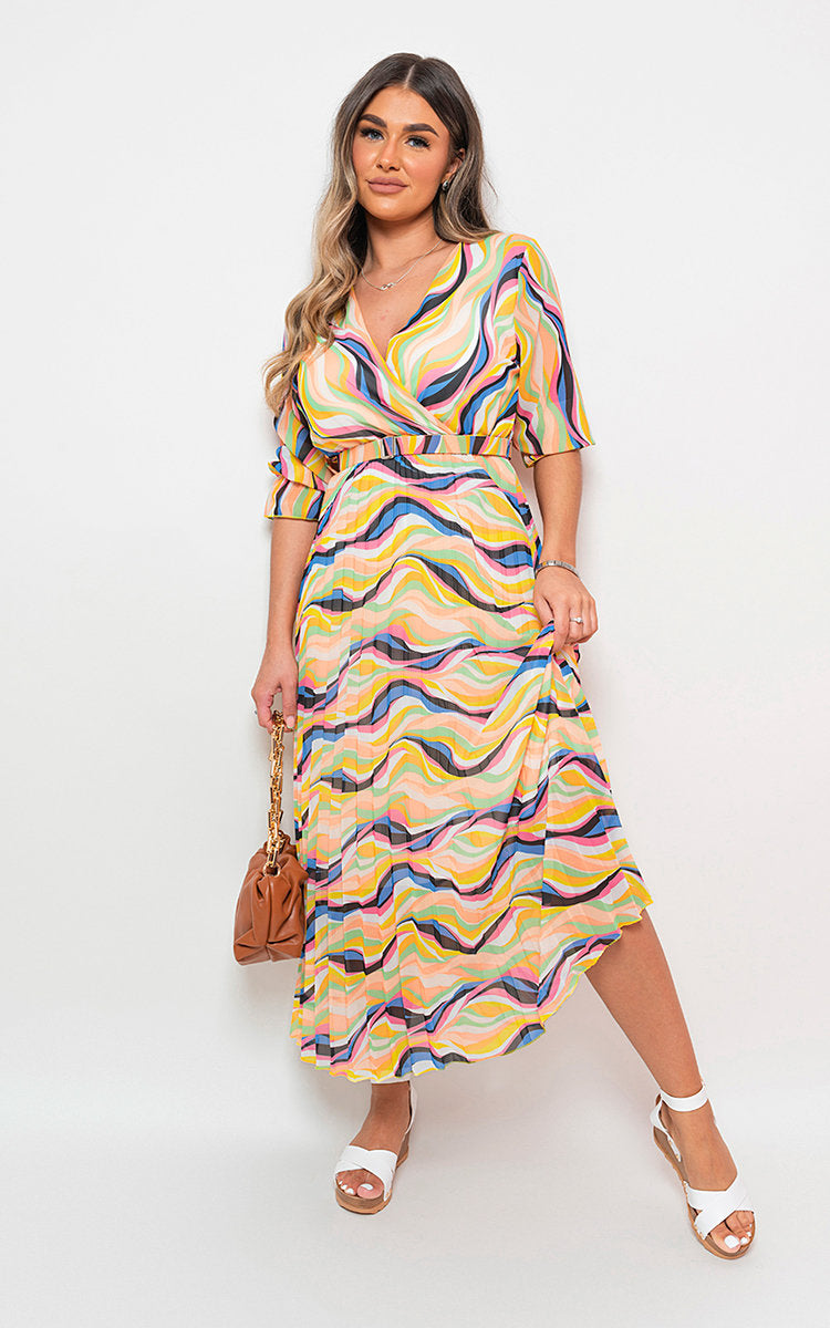 ROSIE Long Sleeve Printed Maxi Dress with Belt Detail