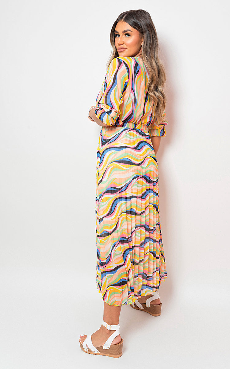 ROSIE Long Sleeve Printed Maxi Dress with Belt Detail