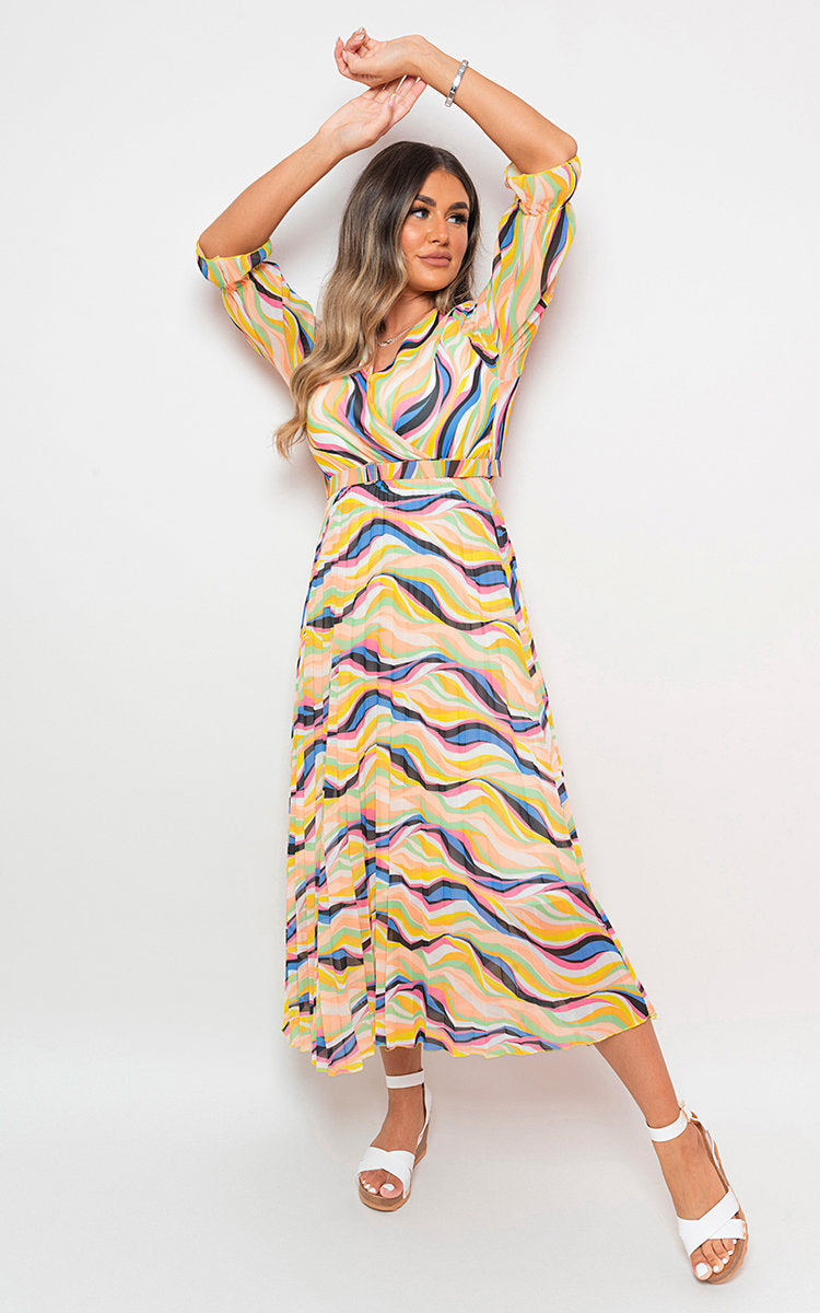 ROSIE Long Sleeve Printed Maxi Dress with Belt Detail