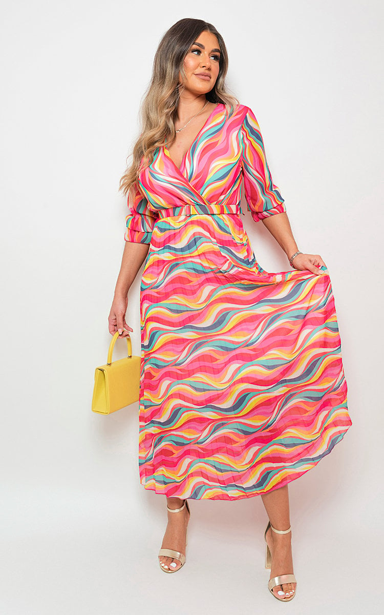 ROSIE Long Sleeve Printed Maxi Dress with Belt Detail