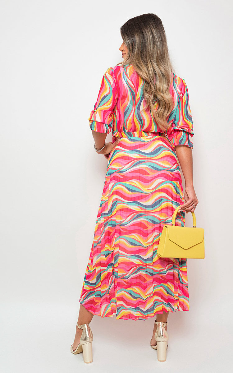 ROSIE Long Sleeve Printed Maxi Dress with Belt Detail