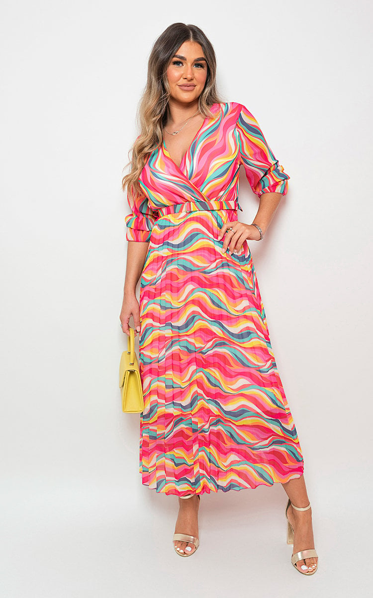 ROSIE Long Sleeve Printed Maxi Dress with Belt Detail