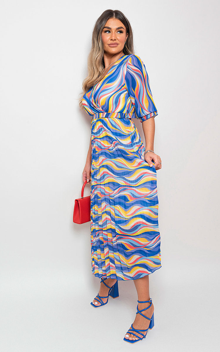 ROSIE Long Sleeve Printed Maxi Dress with Belt Detail