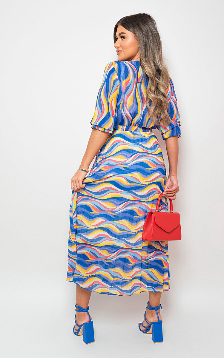 ROSIE Long Sleeve Printed Maxi Dress with Belt Detail