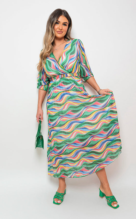 ROSIE Long Sleeve Printed Maxi Dress with Belt Detail