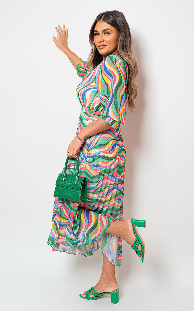 ROSIE Long Sleeve Printed Maxi Dress with Belt Detail